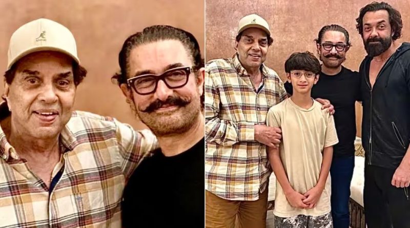 धर्मेंद्र ने आमिर खान और उनके बेटे के साथ शेयर की फोटो, बॉबी देओल के लुक ने खींचा सबका ध्यान