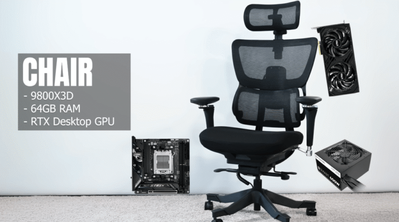 Desktop pc stuffed in a gaming chair