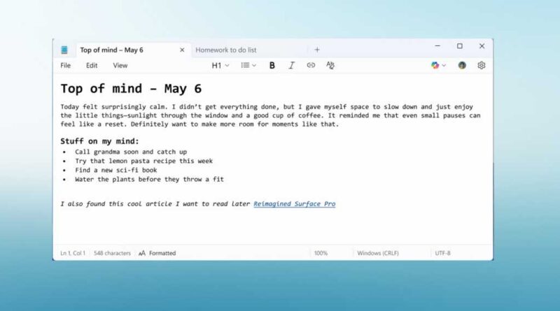 Microsoft Notepad with markdown