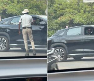Bellamkonda Sreenivas drives his car menacingly towards traffic constable