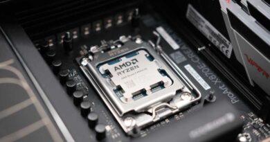AMD Ryzen 9 9950X3D installed in a motherboard - farther view