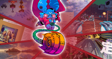 Pipstrello and the Cursed Yoyo character, swinging a yoyo, on top of a collage of other recent PC games.