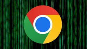 Chrome logo on a Matrix style hacker background
