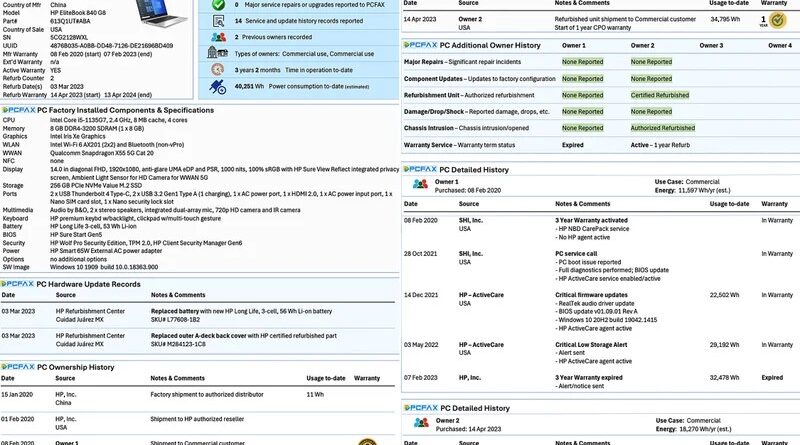 HP PCfax history report