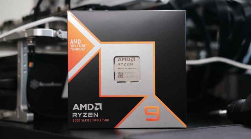 AMD Ryzen 9 9950X3D in retail box on a table - centered