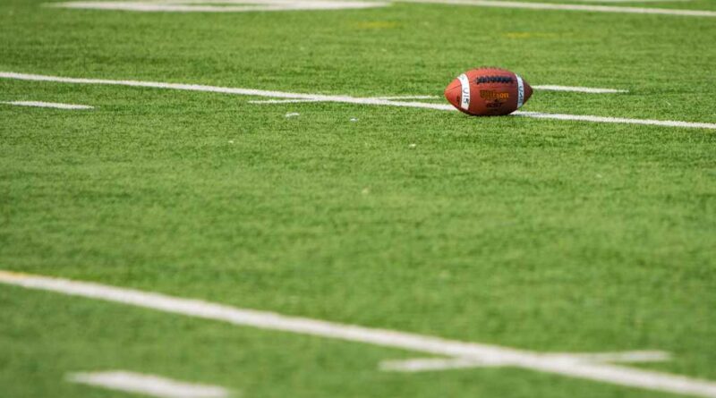 A football on a football field