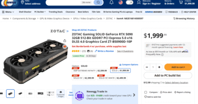 Newegg Zotac RTX 5090 listing