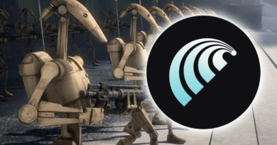 Star Wars battle droids and Perplexity Comet logo