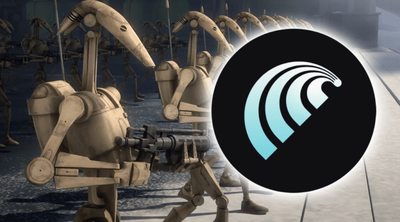 Star Wars battle droids and Perplexity Comet logo