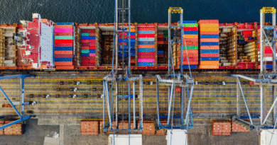 Cargo ship being unloaded