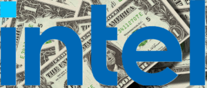 Intel logo superimposed over money