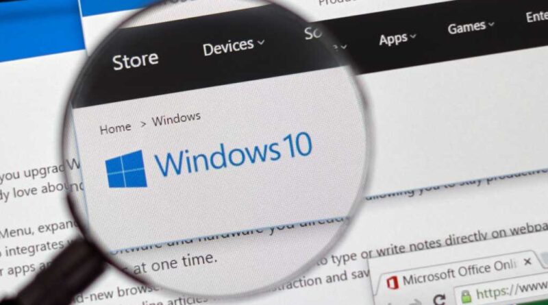 Windows 10 in a magnifier glass
