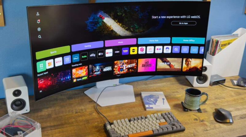 lg ultragear 39gx90sa monitor on desk from an angle