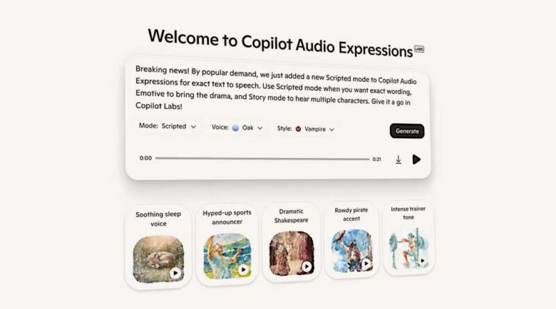 Copilot Audio Expressions Scripted Mode announcement