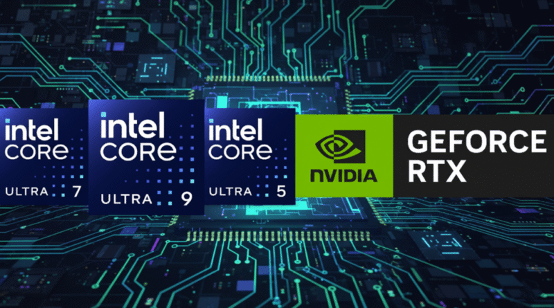 Intel Core Ultra logo with Nvidia GeForce RTX logo