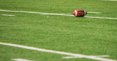 A football on a football field