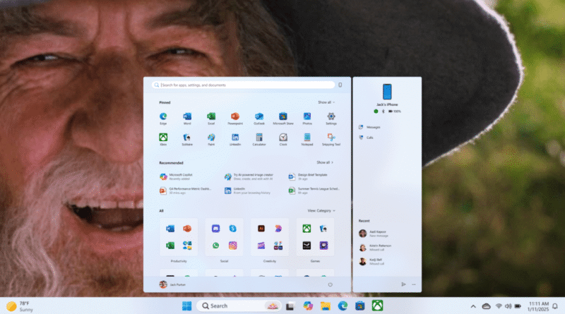 Windows 11 desktop with "Gandalf Sax" wallpaper