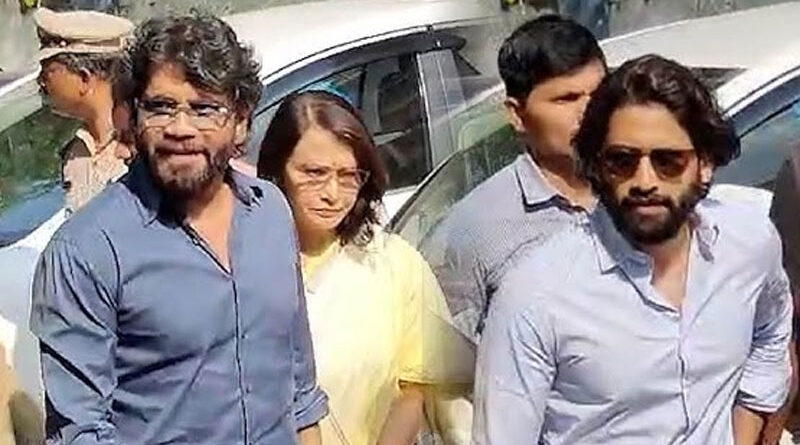 Nagarjuna, Naga Chaitanya visit Nampally Court