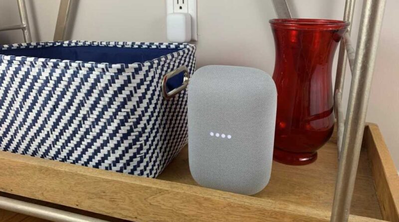 Google Nest Audio on shelf