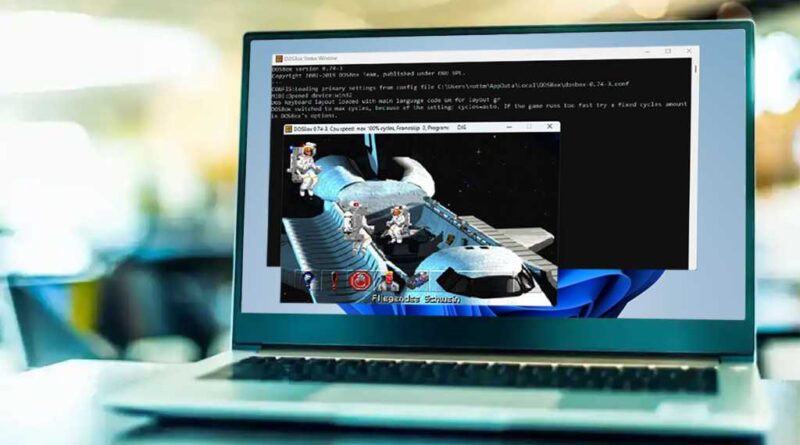 Laptop mit einem alten Spiel auf dem Desktop