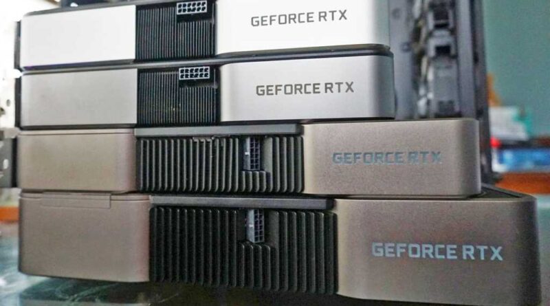 Stack of Nvidia RTX graphics cards