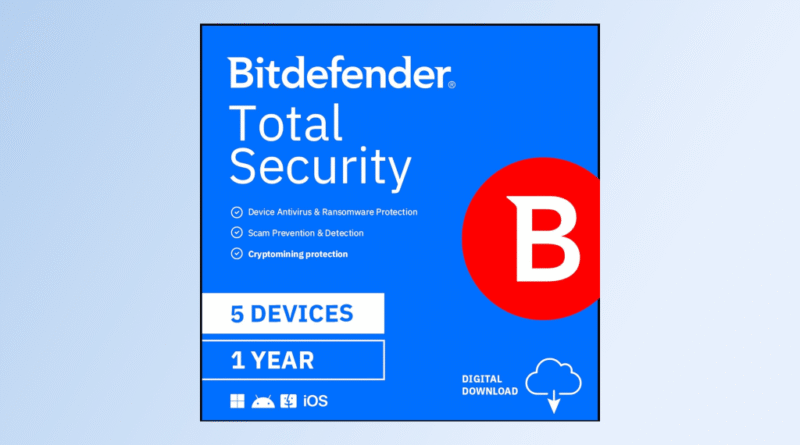 Bitdefender Total Security box art against a light blue background