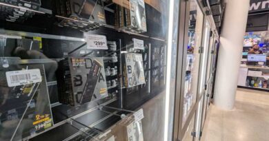 SSDs in a case at Micro Center in Santa Clara, CA (May 2025)