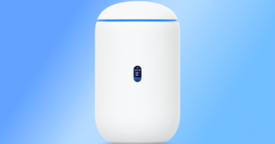 Ubiquiti Dream Machine 7 on a light blue background