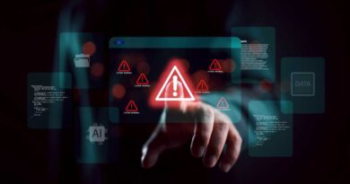 Security warning alert with shadowy scammer hacker in darkness