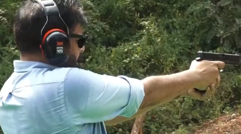Pawan Kalyan weilds gun at the firing range