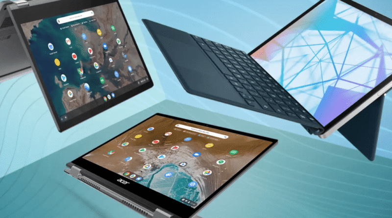 Chromebooks floating in air