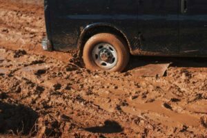 car stuck in sloppy mud