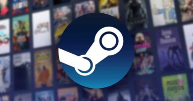 Steam logo over a blurred background of Steam game library