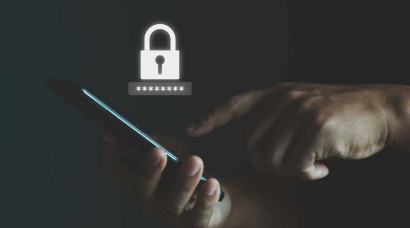 Man holding phone with password security lock icon