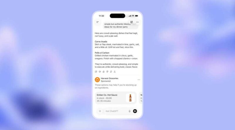 OpenAI ads in ChatGPT example mobile mockup