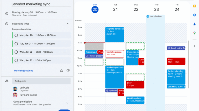 Google Calender suggested meeting times