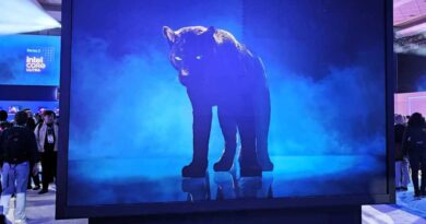 Intel Panther Lake promo on large display at CES 2026