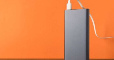 Power bank on desk plugged in and being charged