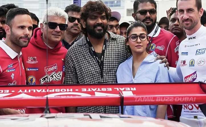 Ajith converse with Nayanthara and Vignesh Shivan during Dubai race