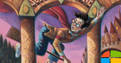 Harry Potter book cover with Microsoft logo