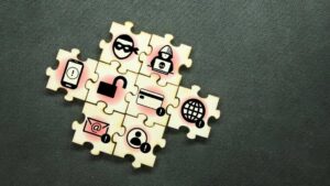 Security antivirus malware password scam hacker fraud jigsaw puzzle illustration