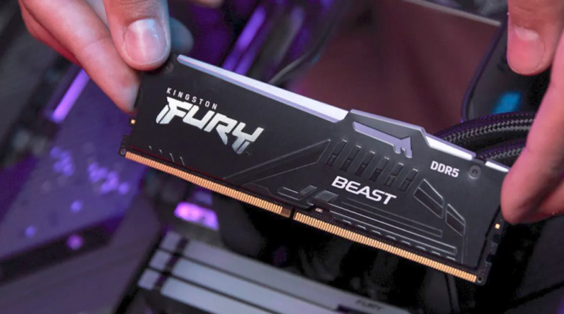 DDR5-RAM DIMM held over a motherboard