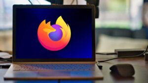 Firefox logo on a Windows laptop screen