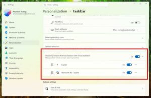 Windows 11 share taskbar windows with AI virtual assistants