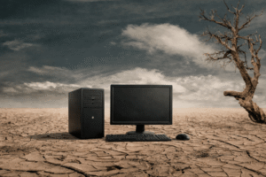 Desktop PC on a bleak desert