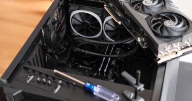 PC building - open computer case with parts still to be installed