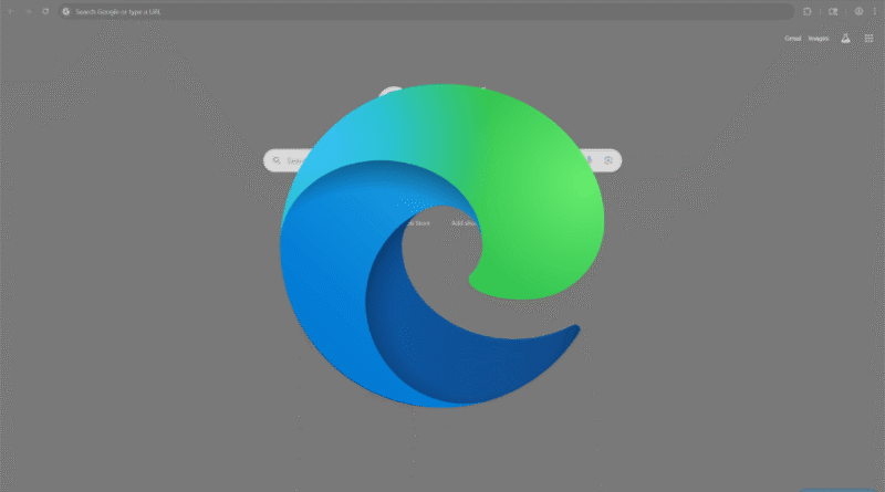 Microsoft Edge logo superimposed over a Chrome window