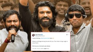 Ram Charan surprises Rathnavelu on B-Day on Peddi sets
