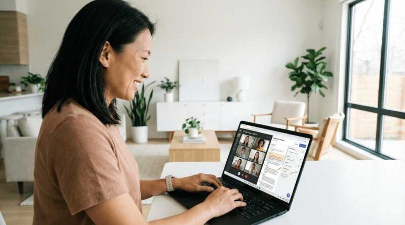 Bärbar dator, kontor, kvinna, surfar