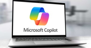 Microsoft Copilot logo on open laptop screen